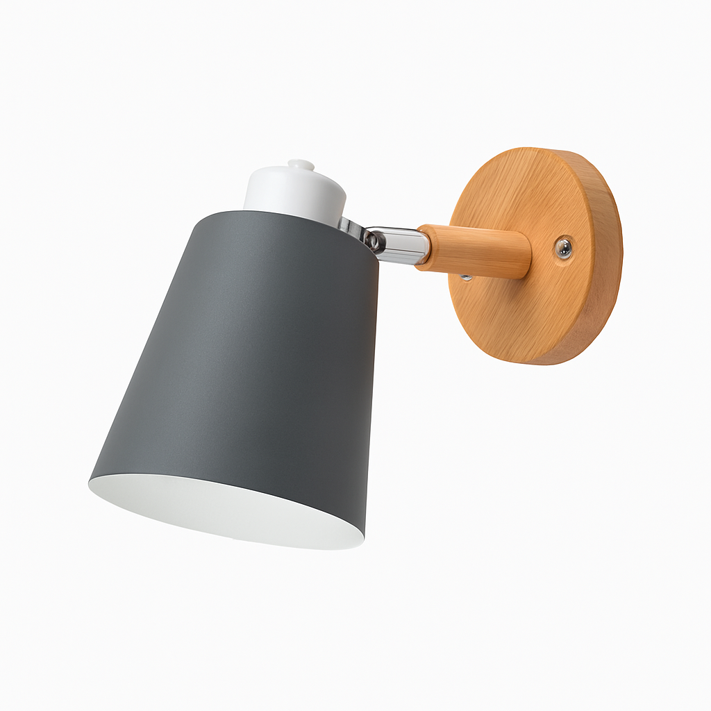 Applique murale LED abat-jour orientable en métal et support en bois - vue 7 sur 11