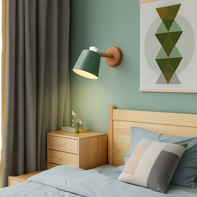 Applique murale LED abat-jour orientable en métal et support en bois