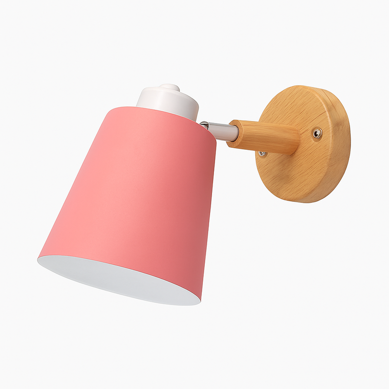 Applique murale LED abat-jour orientable en métal et support en bois