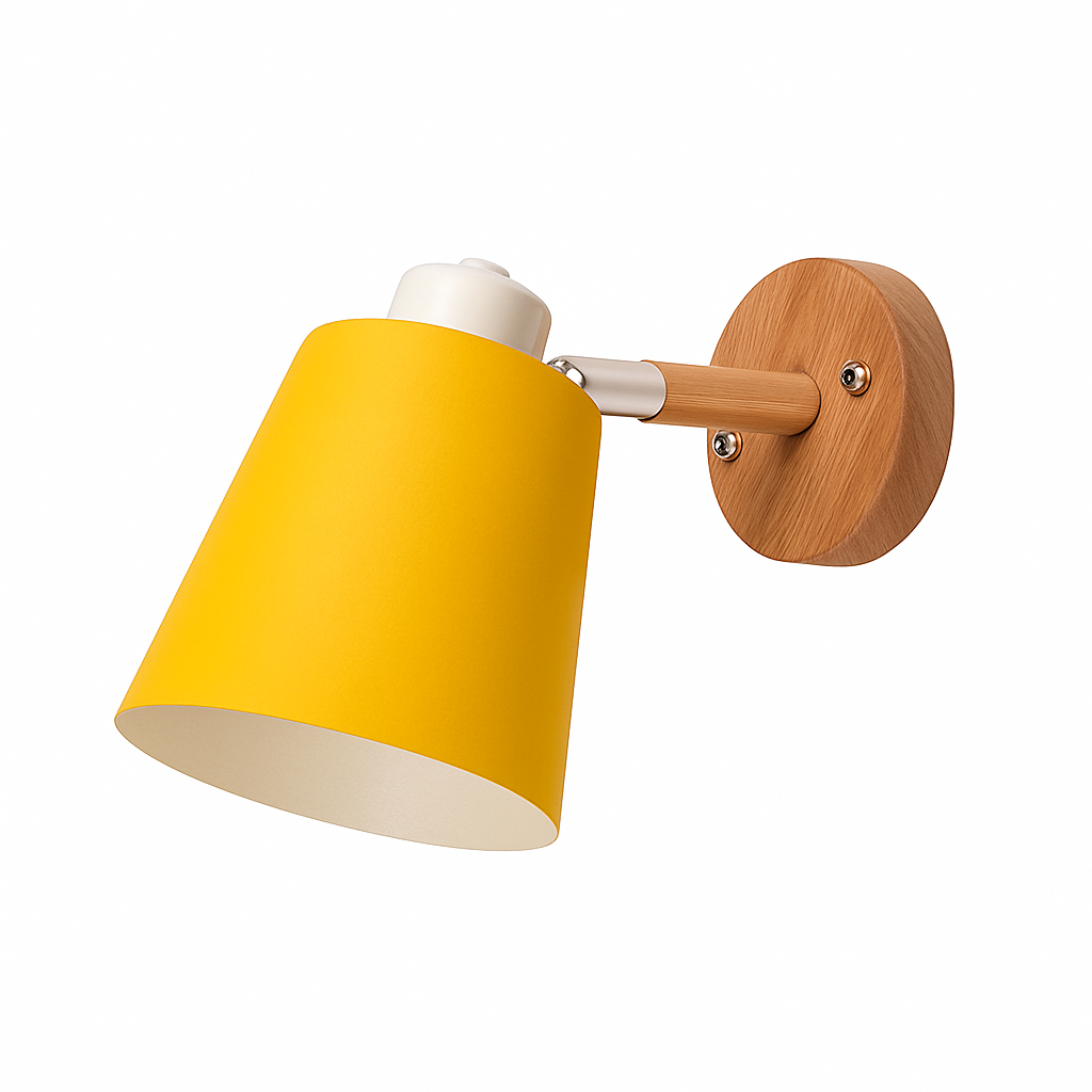 Applique murale LED abat-jour orientable en métal et support en bois - vue 9 sur 11