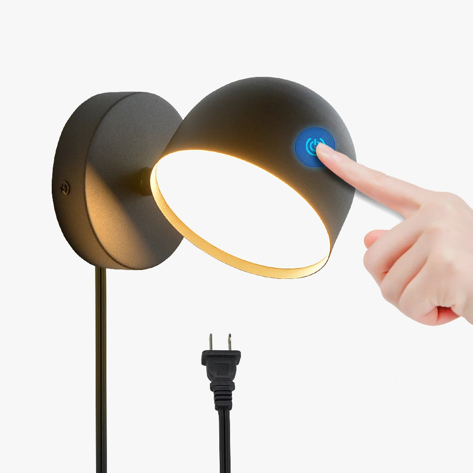 applique murale led avec variateur tactile rotatif 350° et prise de chevet