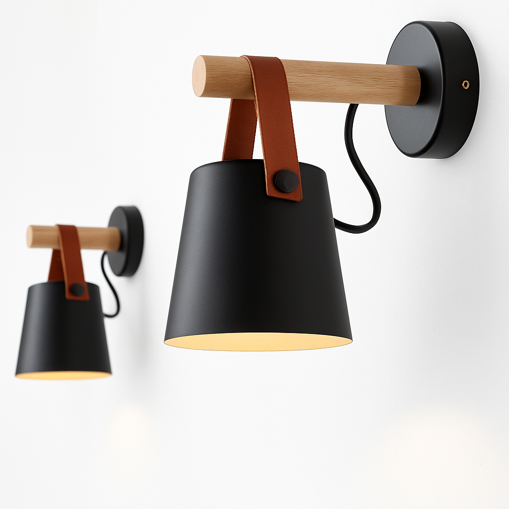 Applique murale LED en bois avec abat-jour suspendu - vue 3 sur 8