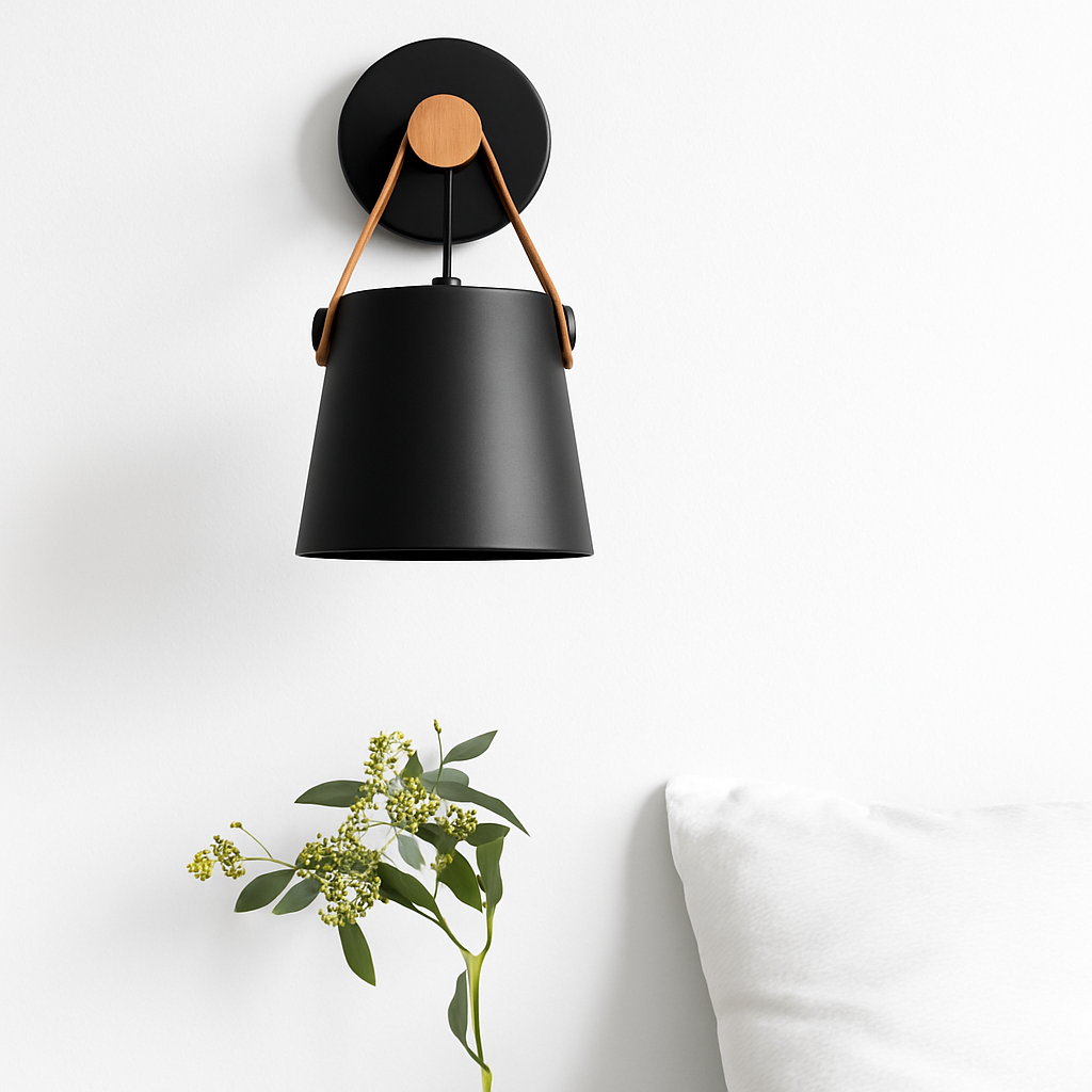 Applique murale LED en bois avec abat-jour suspendu - vue 2 sur 8