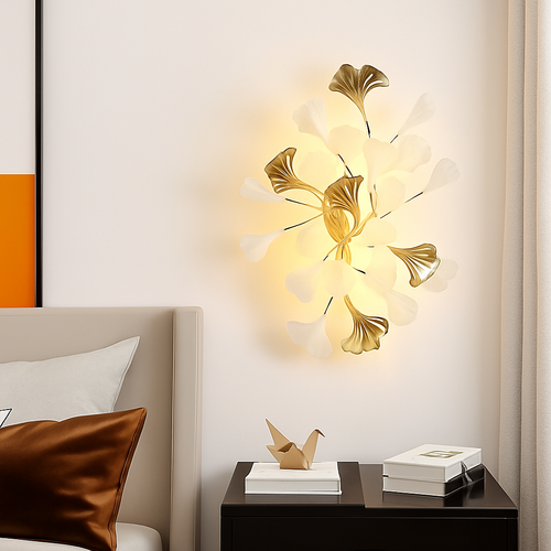 applique murale led en céramique avec motif de fleurs romantiques et feuilles - vue 3 sur 8