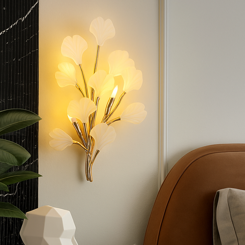 applique murale led en céramique avec motif de fleurs romantiques et feuilles - vue 4 sur 8