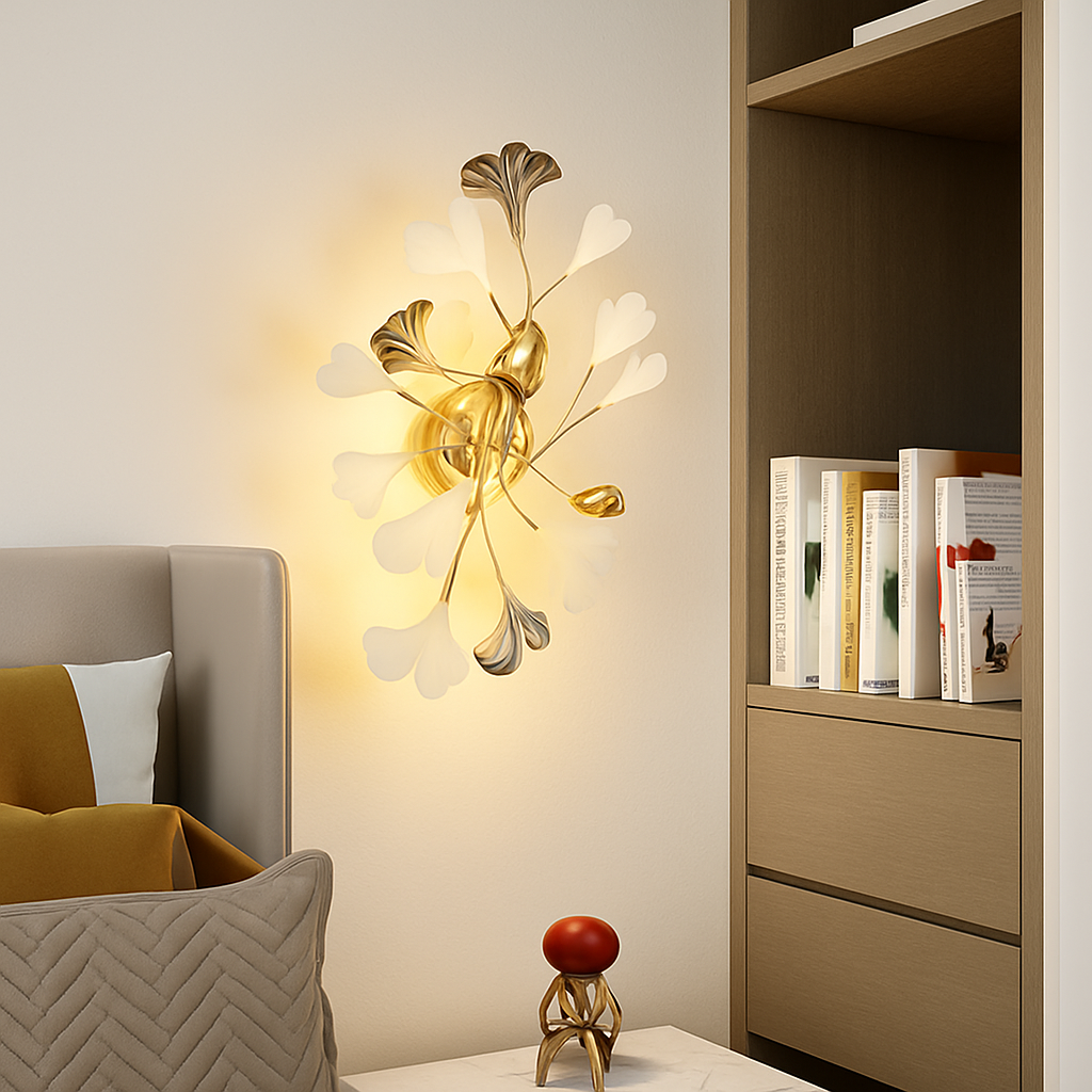 applique murale led en céramique avec motif de fleurs romantiques et feuilles - vue 4 sur 8