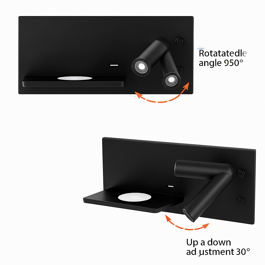 applique murale led moderne avec chargeur sans fil et rétro-éclairage usb - vue 4 sur 17