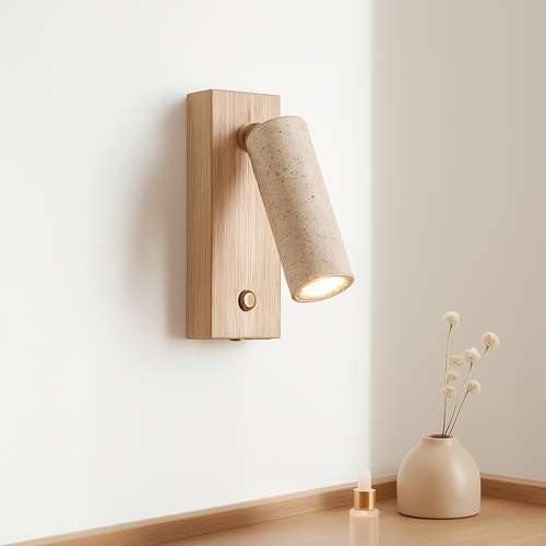 Applique murale led rotative avec interrupteur en bois wabi-sabi