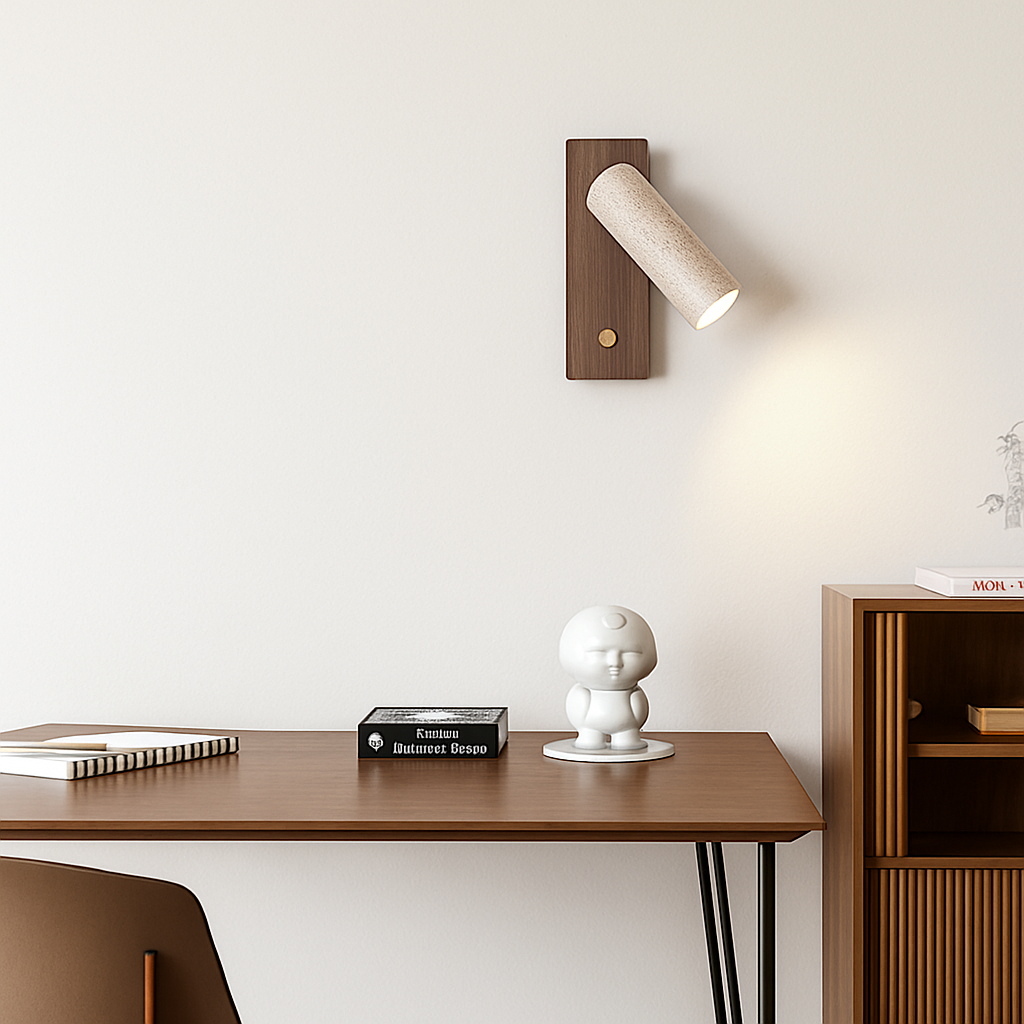 Applique murale led rotative avec interrupteur en bois wabi-sabi - vue 6 sur 7