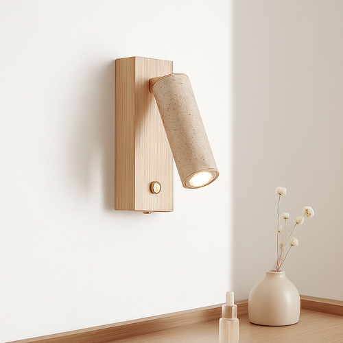 Applique murale led rotative lecture étude wabi-sabi bois noyer