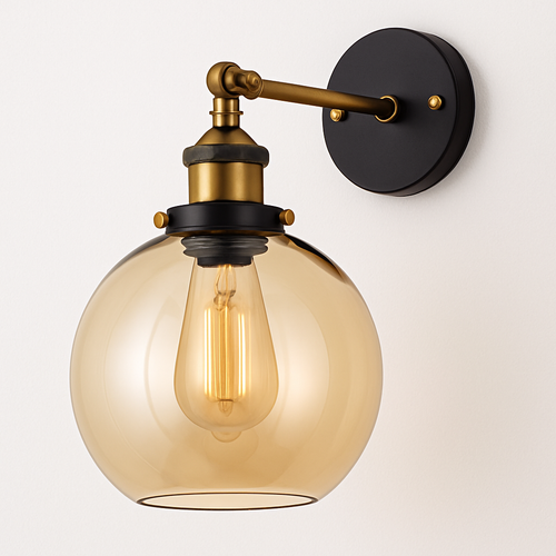 Applique murale LED vintage rustique en verre et doré