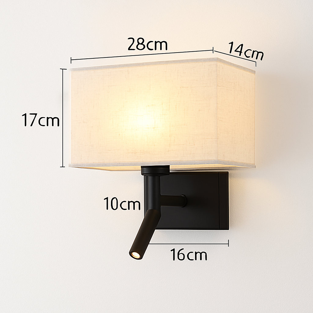 applique murale moderne abat jour tissu avec spot réglable 360 degrés - vue 11 sur 14
