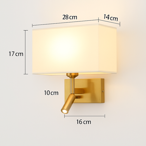 applique murale moderne abat jour tissu avec spot réglable 360 degrés - vue 15 sur 14