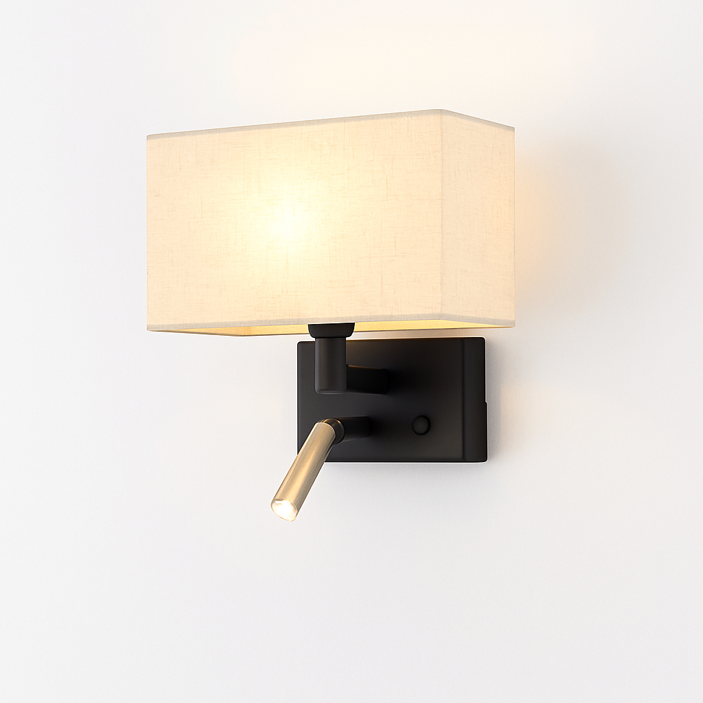 applique murale moderne abat jour tissu avec spot réglable 360 degrés - vue 5 sur 14
