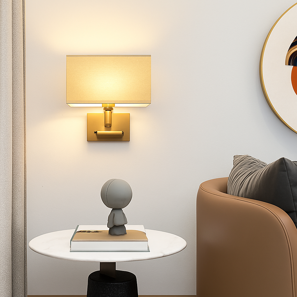 applique murale moderne abat jour tissu avec spot réglable 360 degrés - vue 6 sur 14