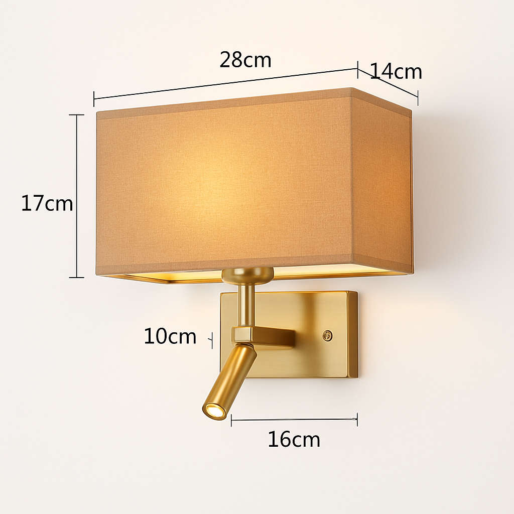 applique murale moderne abat jour tissu avec spot réglable 360 degrés - vue 8 sur 14