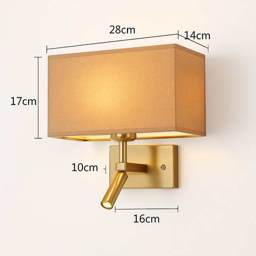 applique murale moderne abat jour tissu avec spot réglable 360 degrés - vue 9 sur 14