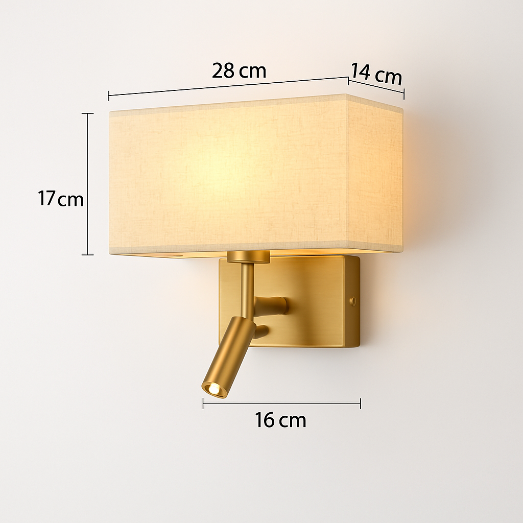 applique murale moderne abat jour tissu avec spot réglable 360 degrés - vue 9 sur 14