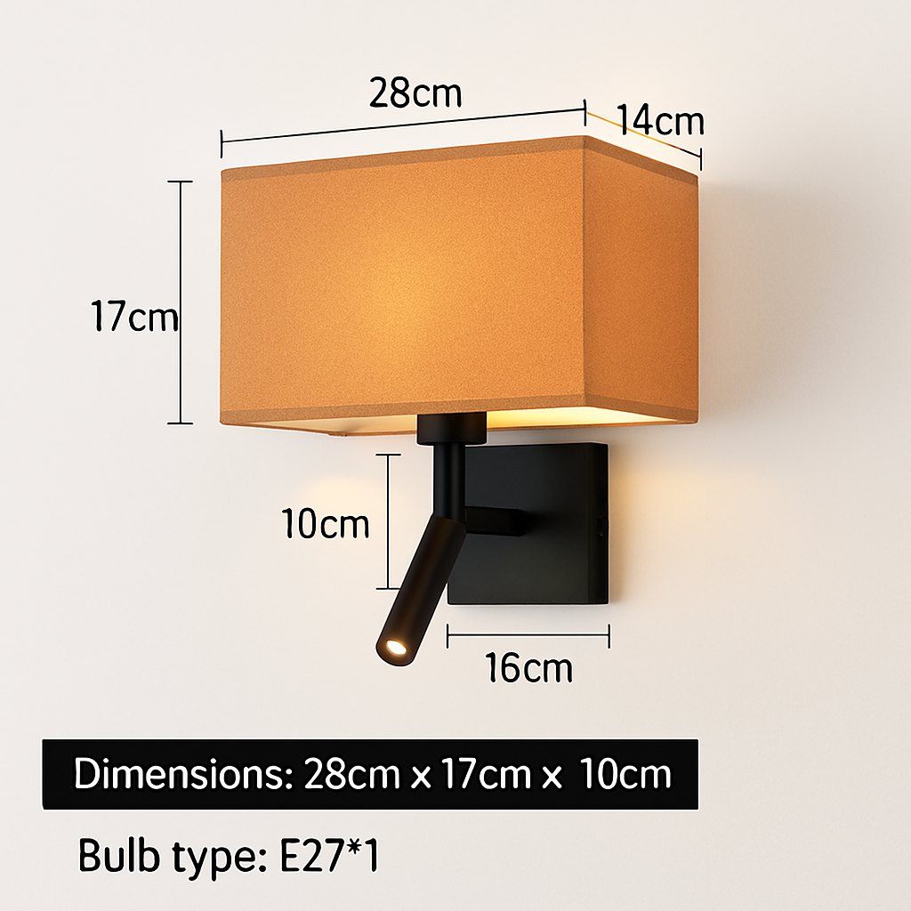 applique murale moderne abat jour tissu avec spot réglable 360 degrés - vue 10 sur 14