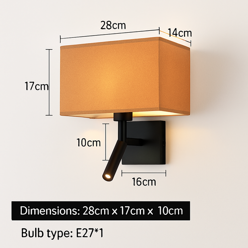 applique murale moderne abat jour tissu avec spot réglable 360 degrés - vue 11 sur 14