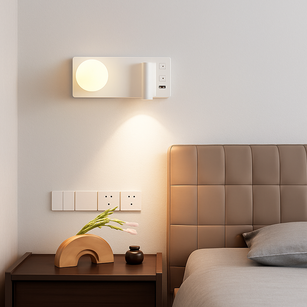 applique murale moderne avec double interrupteur et port usb - vue 6 sur 10