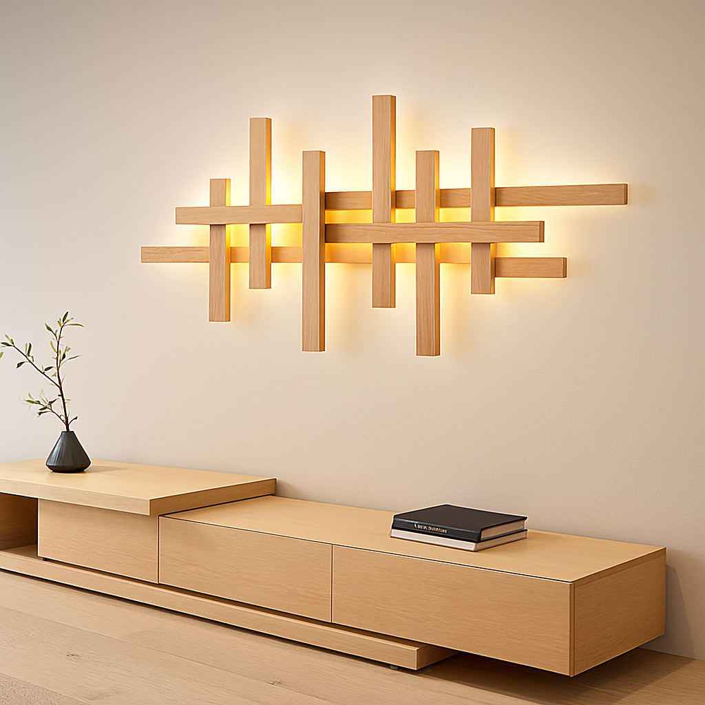applique murale moderne en bois avec éclairage led décoratif - vue 2 sur 13