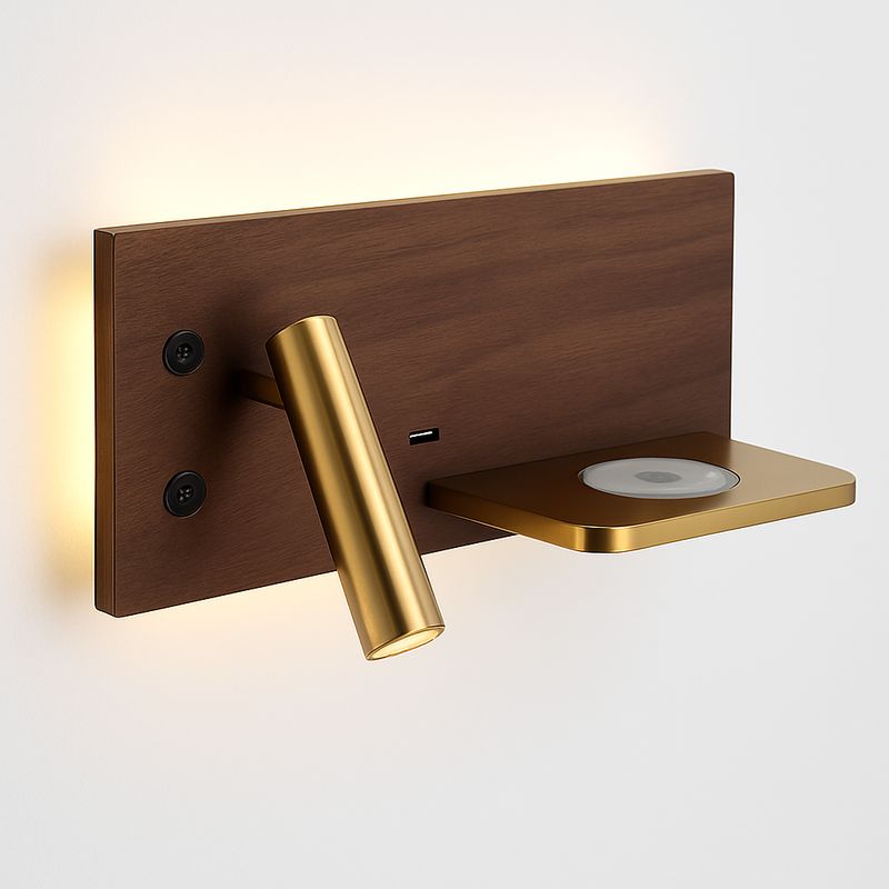 applique murale multifonction avec chargeur sans fil et étagère