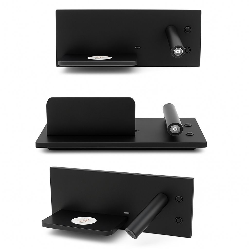 applique murale multifonction avec chargeur sans fil et étagère