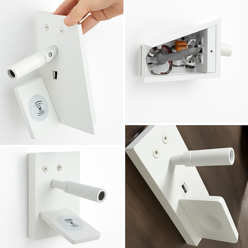 applique murale multifonction avec chargeur sans fil et étagère