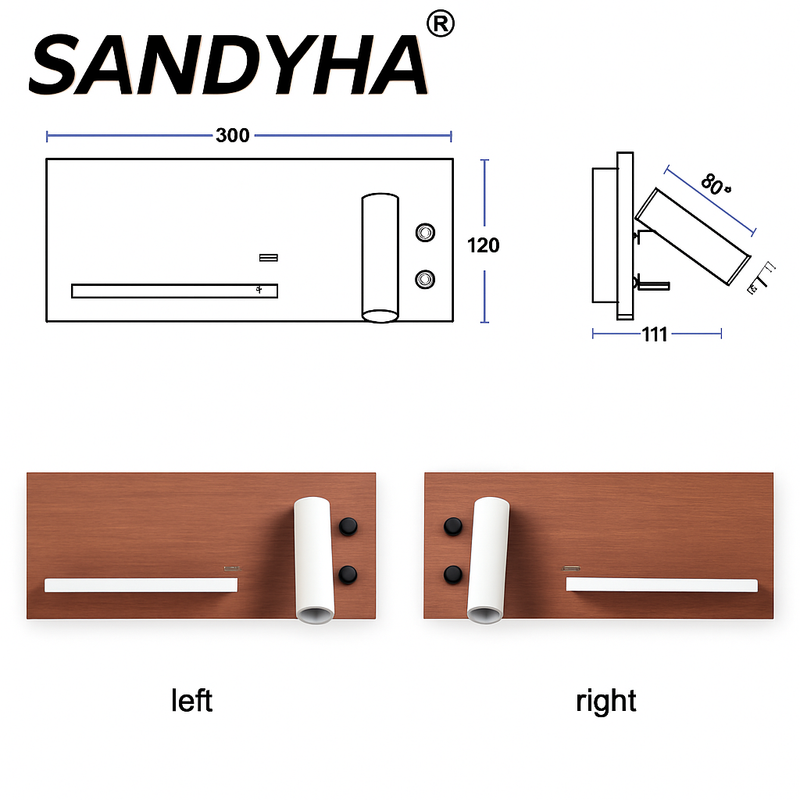 applique murale multifonction avec chargeur sans fil et étagère