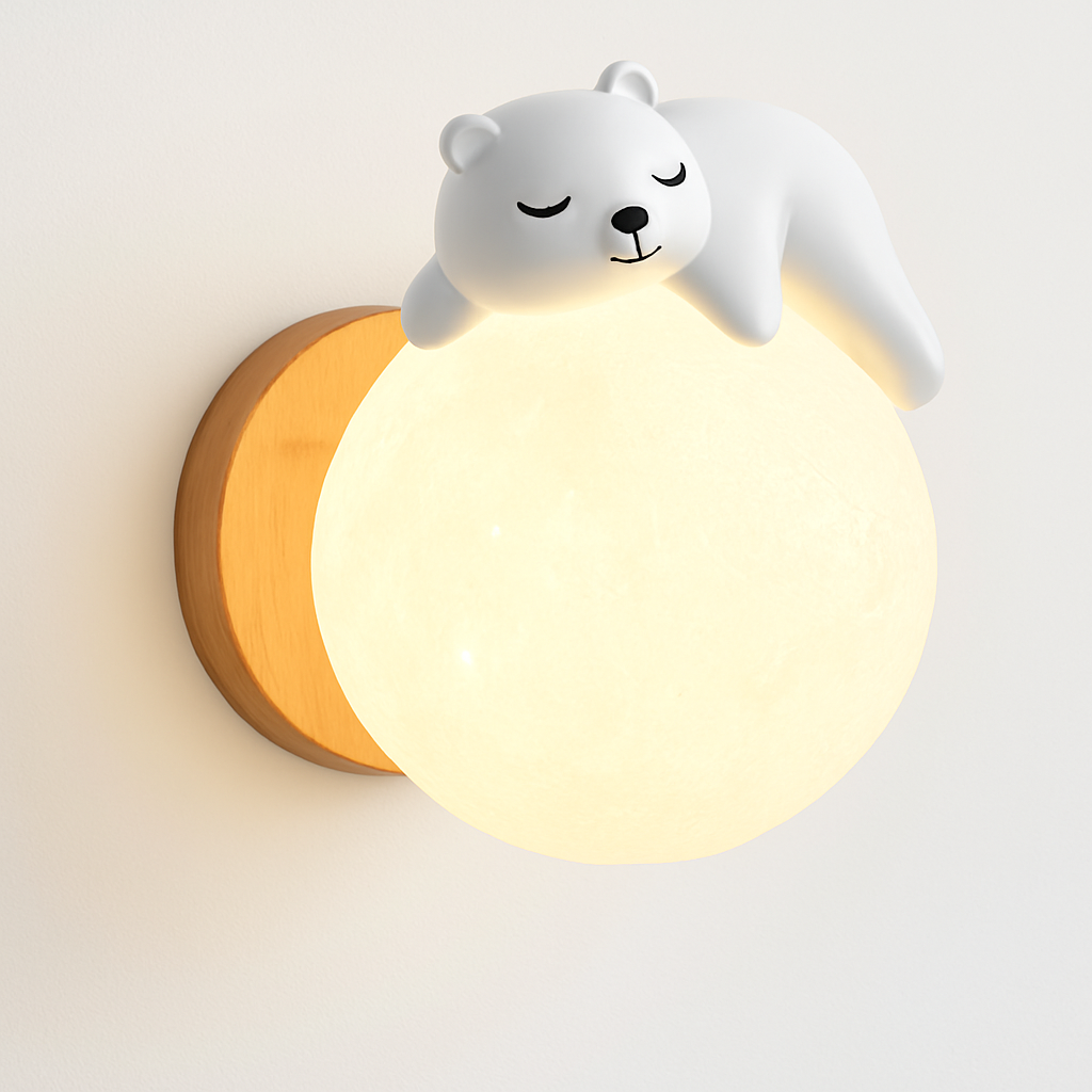 applique murale ours et lune pour éclairage de chevet enfant - vue 2 sur 8