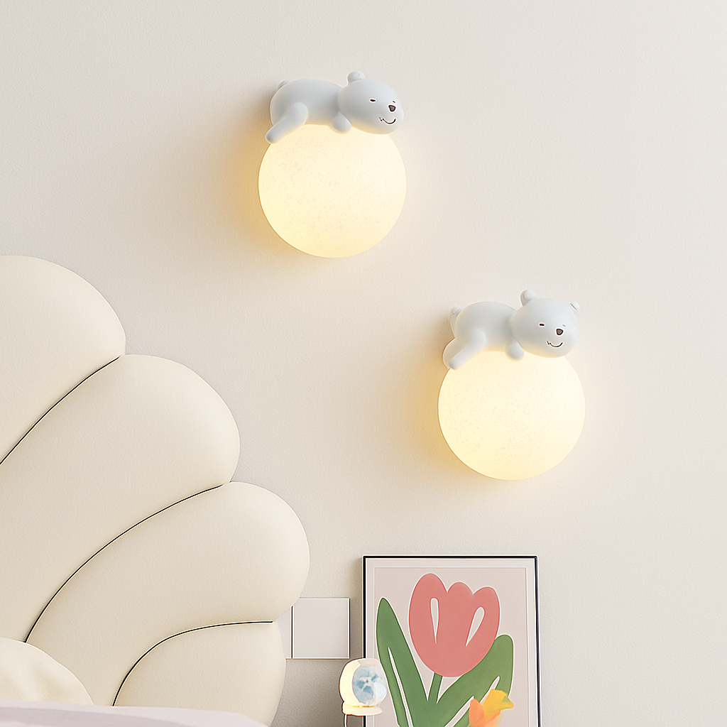 applique murale ours et lune pour éclairage de chevet enfant - vue 3 sur 8