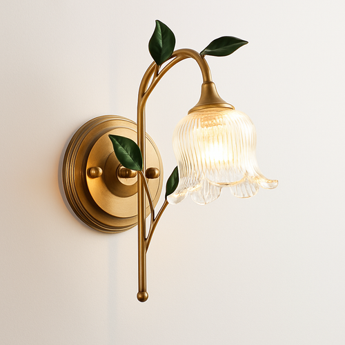 Applique murale rétro campagne dorée feuille verte Led Europe