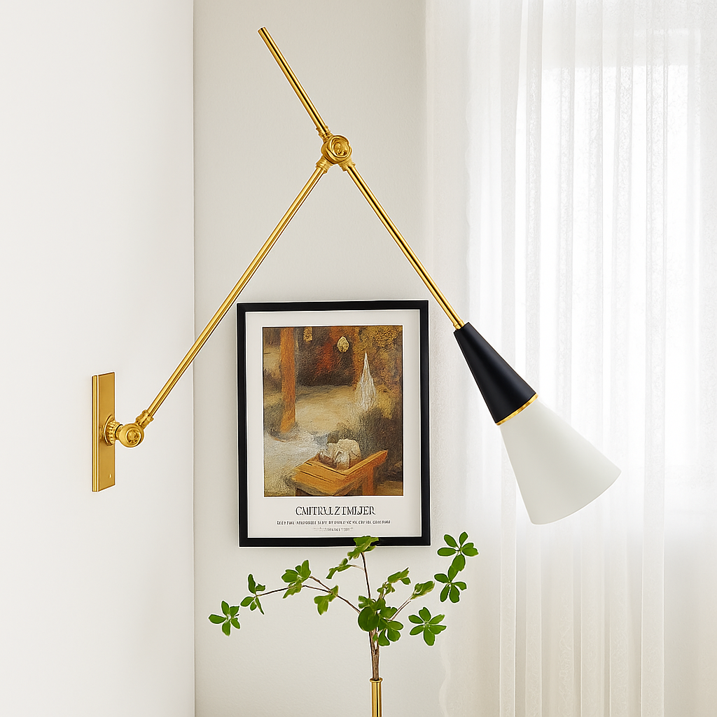 applique murale rétro médiévale en laiton noir doré à led avec bras pivotant - vue 3 sur 10