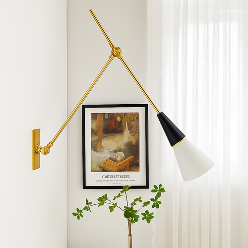 applique murale rétro médiévale en laiton noir doré à led avec bras pivotant - vue 4 sur 10