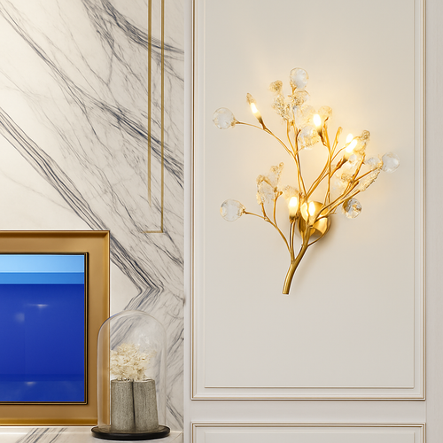 applique murale romantique en cristal transparent avec branches de fleurs - vue 6 sur 7