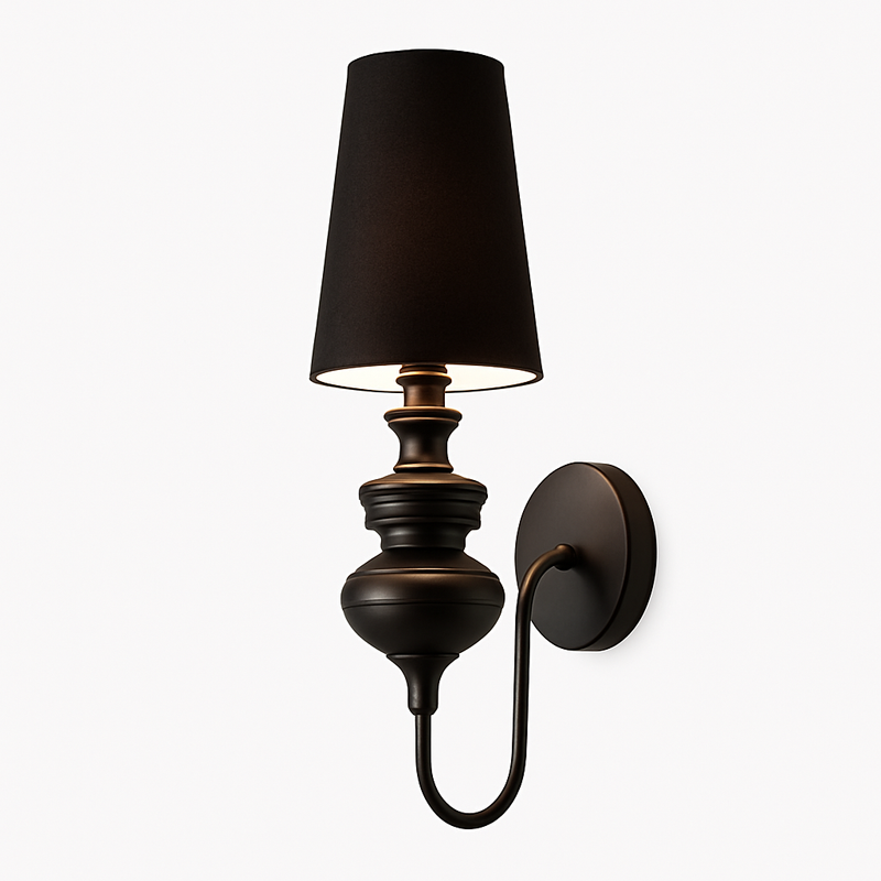 Applique murale rustique avec abat-jour (noir, blanc, doré ou chromé)