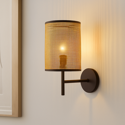 applique murale style wabi sabi japonais vintage en rotin fait main