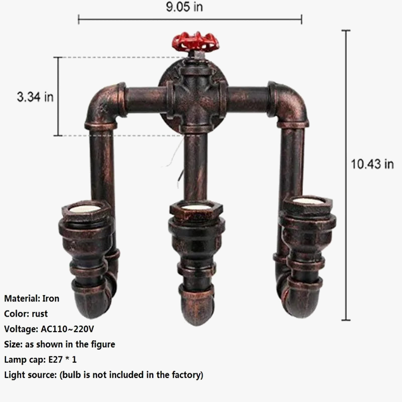 applique murale vintage industrielle avec valve et tuyau d'eau décorative