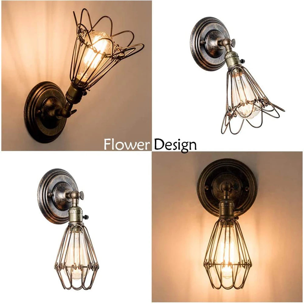 applique murale vintage industrielle réglable cage métallique led