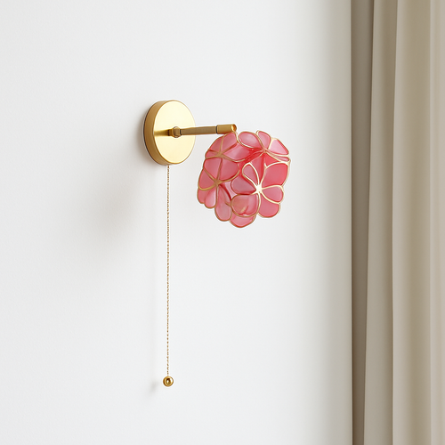 applique murale vintage interrupteur à chaînette style nordique fleurs roses - vue 3 sur 23