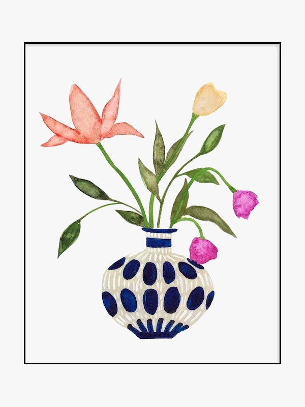 art mural vase à fleurs peinture aquarelle nordique décoratif