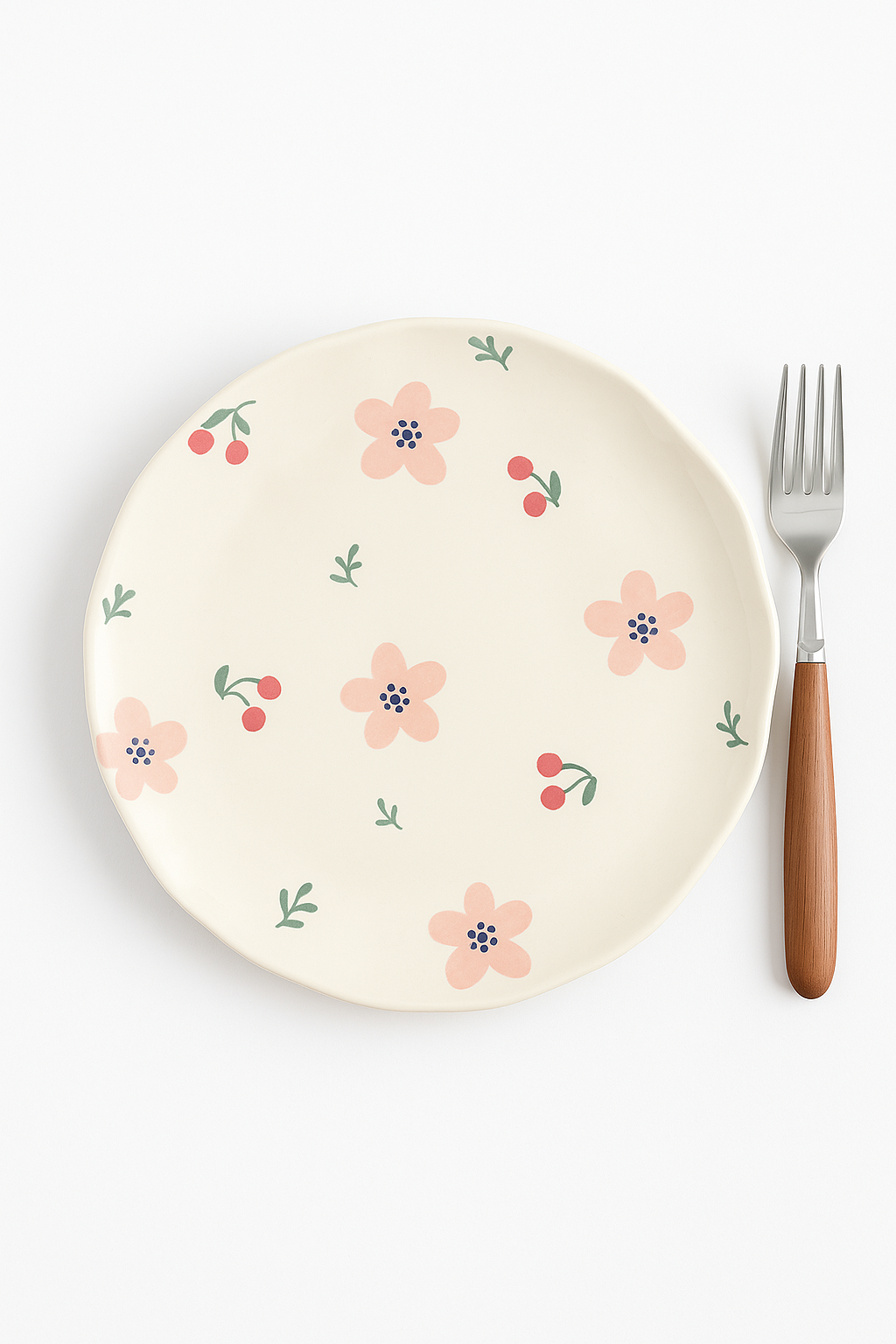Assiette a gateau ceramique style coreen floral irregulier - vue 2 sur 3