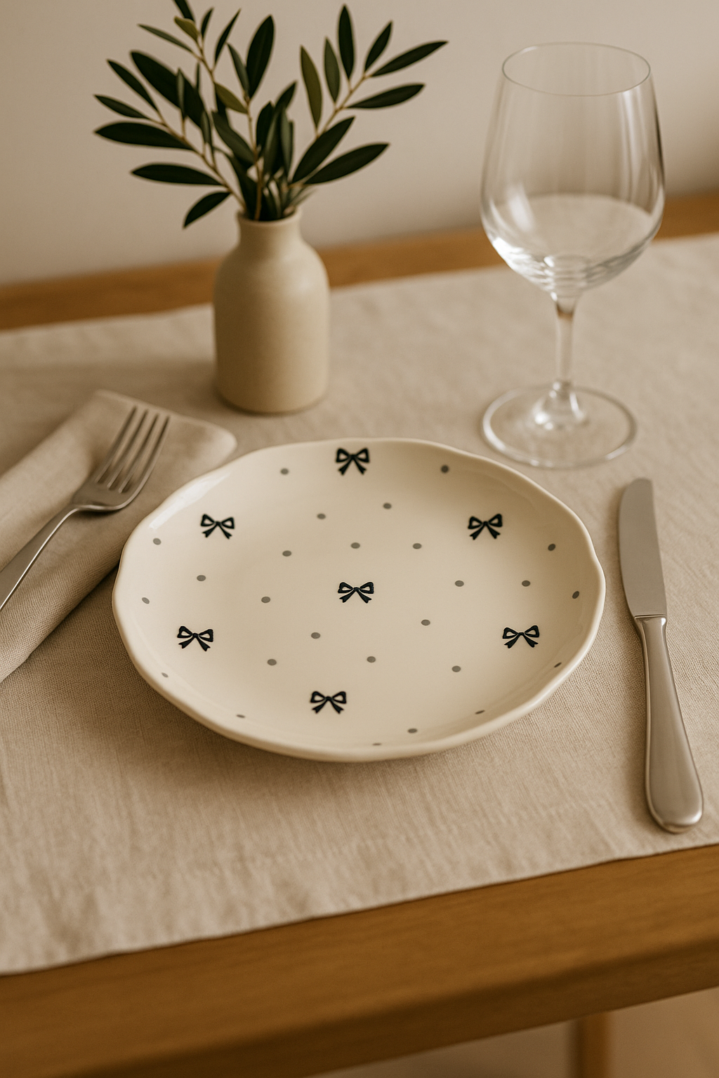 assiette a gateau ceramique style coreen motif floral - vue 3 sur 3