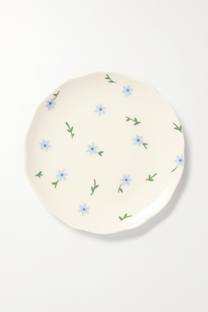 Assiette ceramique artisanale style coreen motif floral irregulier