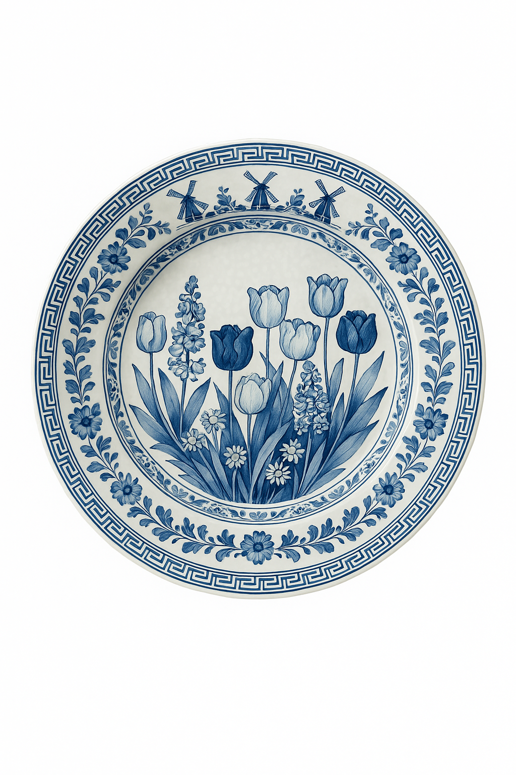 Assiette céramique large moulin tulipe style chinois - vue 2 sur 2