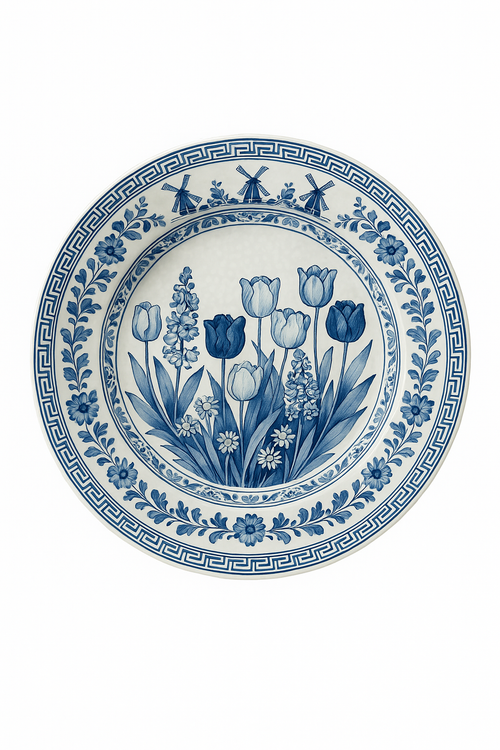 Assiette céramique large moulin tulipe style chinois