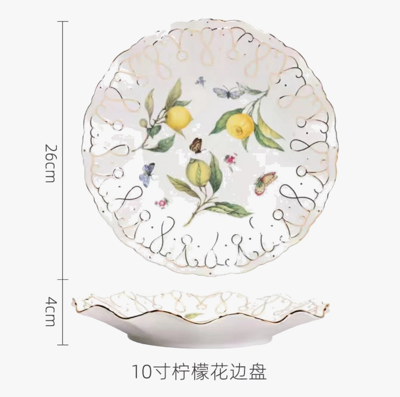 Assiette ceramique motif citron style europeen cuisine