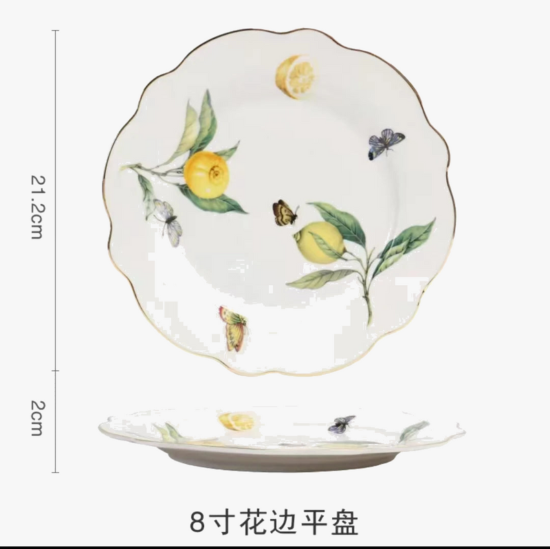 Assiette ceramique motif citron style europeen cuisine decoratif