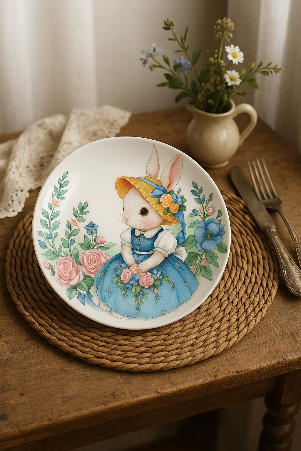 Assiette céramique motif citrouille lapin style jardin - vue 3 sur 3
